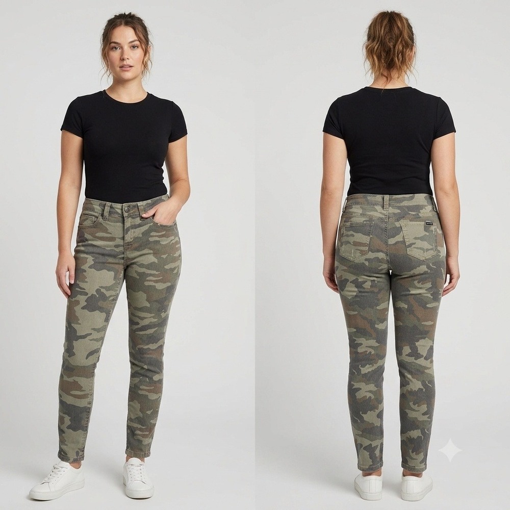 Seven7 Skinny Jeans Women 10 Green Camo Stretch Mid Rise Pants
